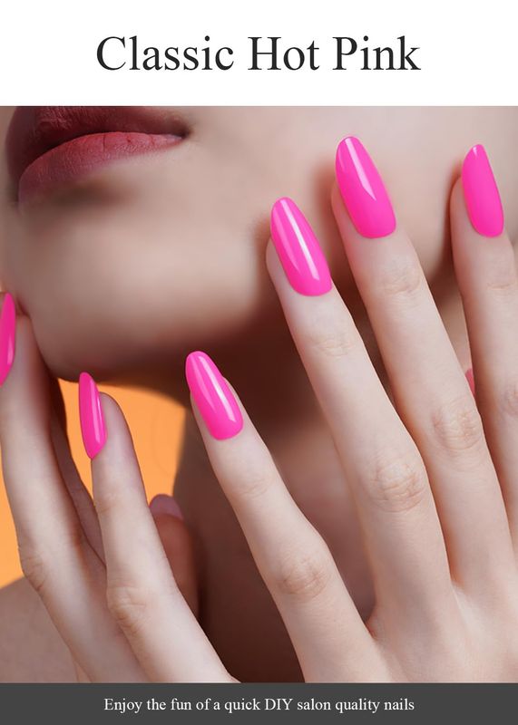 AutyaMee Semi Cured Gel Nail Strips (Classic Hot Pink), 20 Pcs Gel Nail Wraps, Stickers, UV Light Required, Salon Quality, Long Lasting