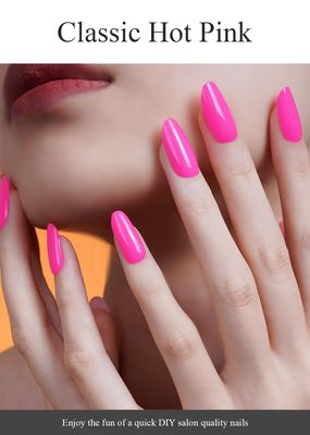 AutyaMee Semi Cured Gel Nail Strips (Classic Hot Pink), 20 Pcs Gel Nail Wraps, Stickers, UV Light Required, Salon Quality, Long Lasting