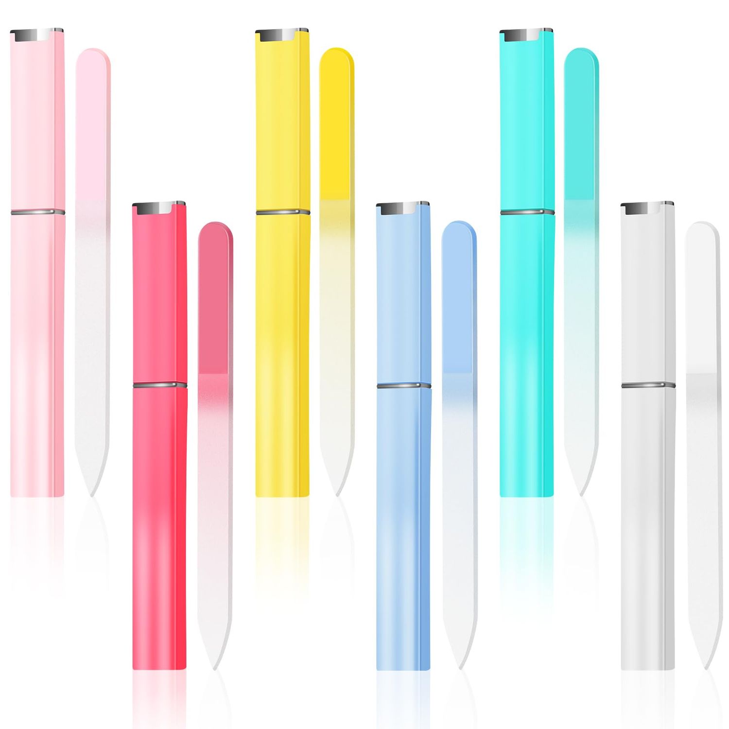 NICEMOVIC 6 Pack Glass Nail File with Case, Stocking Stuffers for Women Adults Unique Christmas Gifts White Elephant Gift, Crystal Nail Files Set, Double Sided Fingernail Buffer, 6 Color Gradient