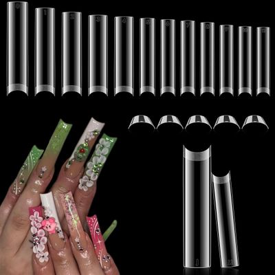 Luckyfairy 2XL Straight Square Nail Tips, No C Curve Gel Nail Tips Half Cover 240Pcs Extra Long Gel Tips Acrylic False Nail Tips Tapered Square Press On Nails For Nail Salons Home DIY 12 Sizes