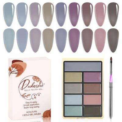 DUKASOU Solid Gel Nail Polish Set, 9 Colors Dark Purple Solid Cream Gel Polish Palette, All Season Solid Nail Gel Polish with Brush, UV Gel Nail Polish Palette for Women DIY Manicure