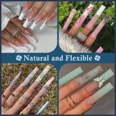 Luckyfairy 2XL Straight Square Nail Tips, No C Curve Gel Nail Tips Half Cover 240Pcs Extra Long Gel Tips Acrylic False Nail Tips Tapered Square Press On Nails For Nail Salons Home DIY 12 Sizes