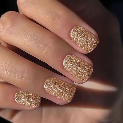 Tyuimhx Gold Press on Nails Square Short Fake Nails Glossy False Nails With Glitter Designs Full Cover Stick on Nails Reusable Shine Artificial Nails for Women Girls Glue on Nails 24Pcs