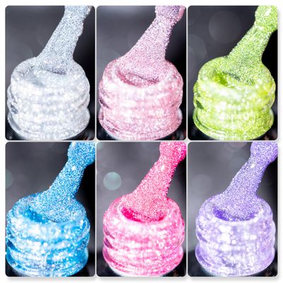 BURANO Reflective Glitter Gel Polish, Rose Blue Purple Silver Holographic Glitter Gel Nail Polish, Soak Off Disco Gel Polish UV Lamp Required
