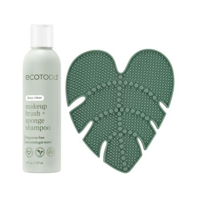 EcoTools Makeup Brush Cleansing Pad Deep Clean Shampoo Bundle, Brush Cleaner Mat &amp; Makeup Brush Cleanser For Deep Cleaning Tools, Clean Formula, Cruelty-Free, &amp; Vegan, 2 Piece Set