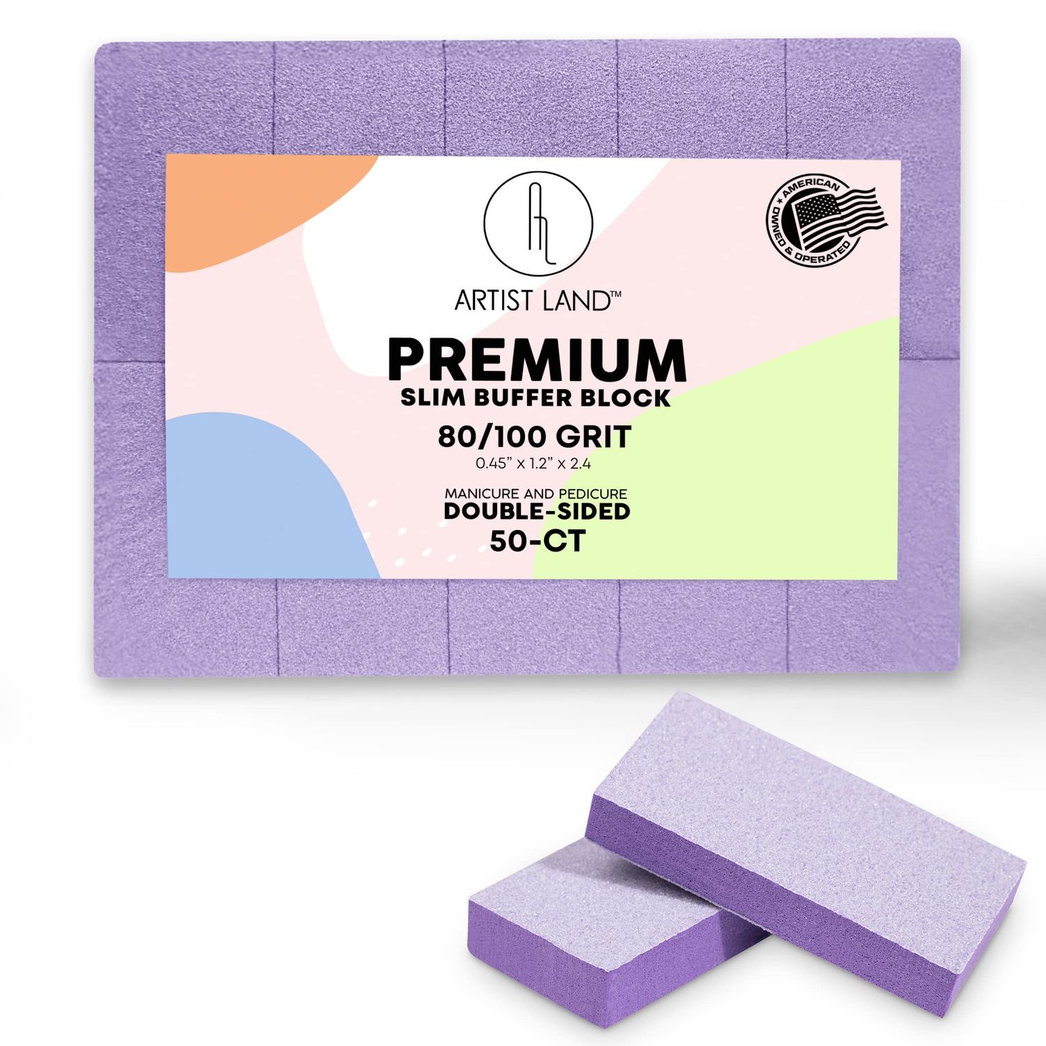 Artist Land Slim Purple Buffer Set - (80/100 Grit) - 50 Ct- Professional Grade Salon Quality Nail Buffing Blocks Pack for Pre-Application of Polish, Gel, Acrylic, Double-Sided Nail Buffer Blocks