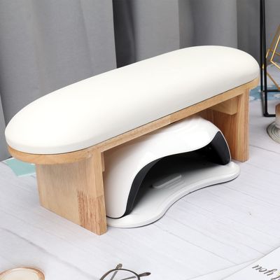 Arm Rest for Nails Professional Microfiber Leather Nail Arm Rest Cushion with Soft High-Density Sponge Solid Wood Table Non-Slip Manicure Hand Rest Stand Nail Supplies for Nail Techs (White)