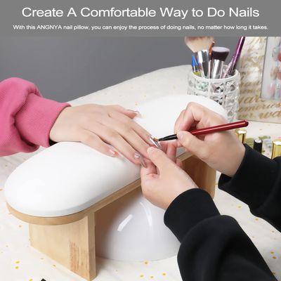 Arm Rest for Nails Professional Microfiber Leather Nail Arm Rest Cushion with Soft High-Density Sponge Solid Wood Table Non-Slip Manicure Hand Rest Stand Nail Supplies for Nail Techs (White)