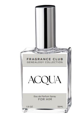 Fragrance Club Genealogy Collection Acqua 1.9 fl. oz. EDP, Inspired by Acqua D Gio, Long Lasting Parfum for Men lemon-oil, bergamot, neroli, jasmine and musk is a fresh and warm fragrance.