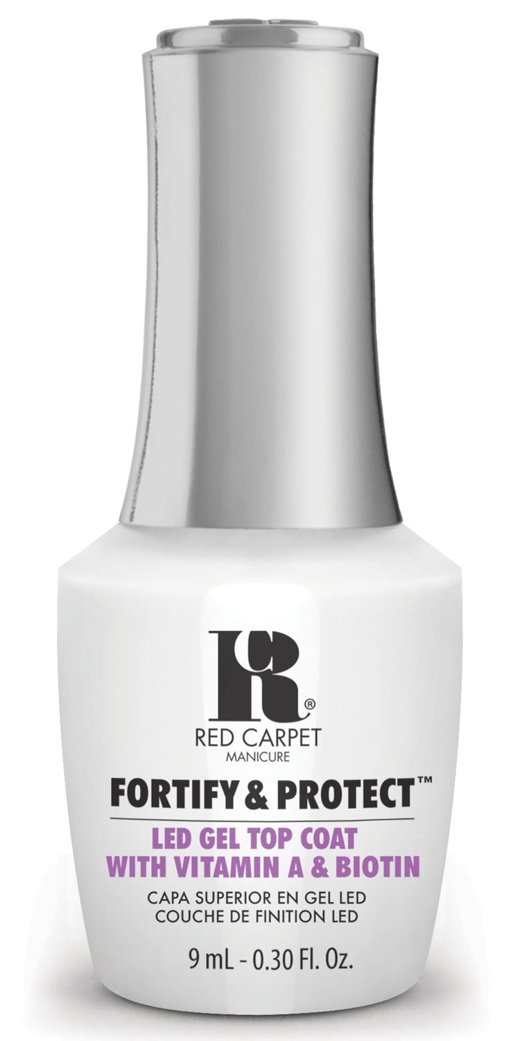 RC Red Carpet Manicure Fortify &amp; Protect LED Gel Top Coat - High Shine Top with Vitamin A &amp; Biotin, Long-Lasting, Strengthens Nails, No Chipping or Peeling (0.3 Fl Oz)