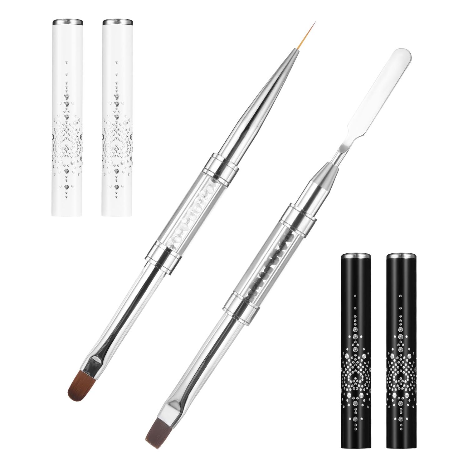 JJUNW 2 Pcs Double Ended Nail Builder Gel Brush, French Tip Brush Hard Gel for Nails, Brush Liner Brush Nails Hard Gel for Design Nails Professional Nail Art(Black and White)
