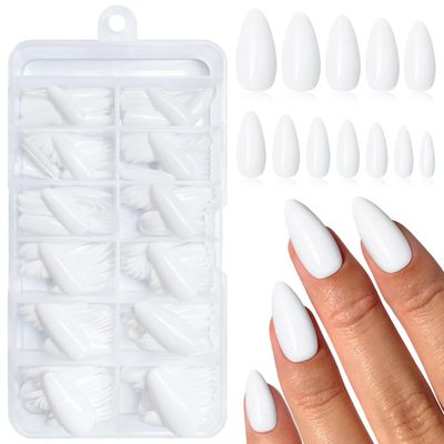 Lifextol 240PC White Almond Press on Nails Medium Fake Nails Press ons, False Acrylic Nails Press on Nails Almond Glue on Nails Artificial Nail Tips Fingernails Stick on Nails with Glue&amp;Adhesive Tabs