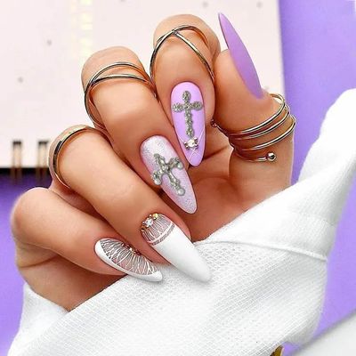 60pcs Cross Nail Charms for Acrylic Nails Accessories, 3D Cross Nail Decorations for Nail Art, Metal Gems Rhinestones Nail Decor for Women Girl DIY Jewelry Cellphone Crafts(GoldSilver)