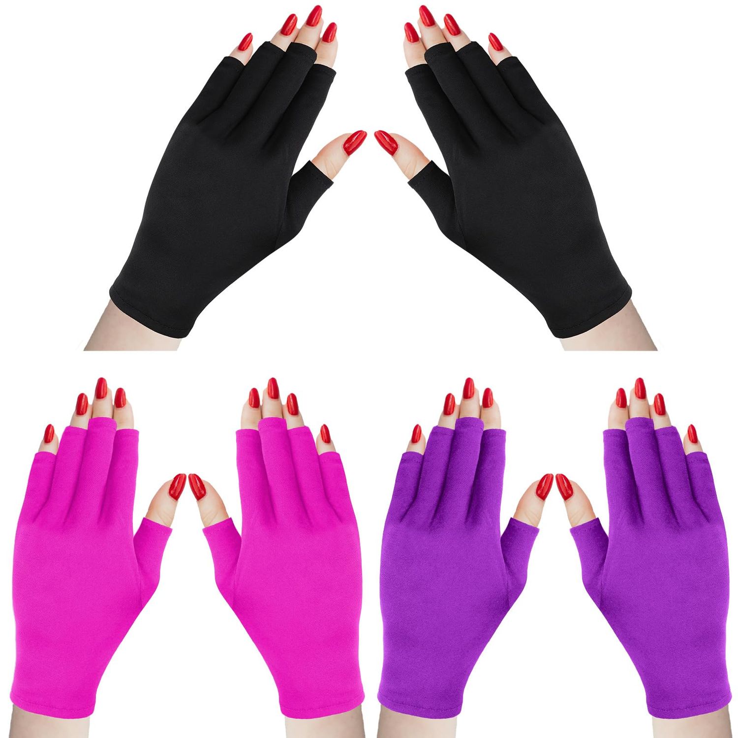 Syhood 3 Pair UV Light Glove for Gel Nail Lamp Manicure Glove Anti UV Fingerless Mitten Protect Hands from Nail Lamp Manicure