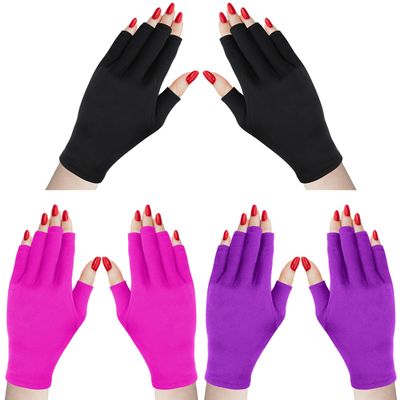 Syhood 3 Pair UV Light Glove for Gel Nail Lamp Manicure Glove Anti UV Fingerless Mitten Protect Hands from Nail Lamp Manicure