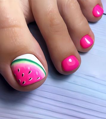 Aegenacess 28pcs Toenail Press on Summer Fake Toe Nails Press ons False Nail Tips Beach Short Pedicure Kit for Women (Summer Watermelon)