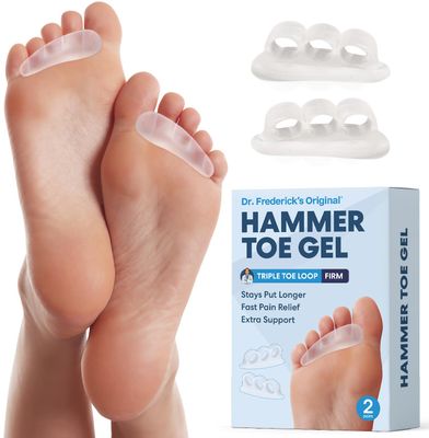 Dr. Fredericks Original Hard Hammer Toe Gels - 2 Pairs - Hammertoe Support Crest for Women &amp; Men - Cushion &amp; Temporary Splint for Toe Alignment, Crooked Toes, and Pain Relief - Clear - 3 Loop Design