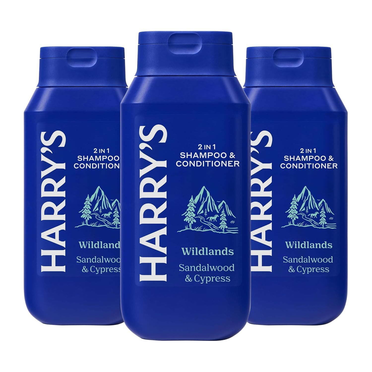 Harrys Mens 2 in 1 Shampoo and Conditioner for All Hair Types - New Wildlands Scent - (3 Pack) 14 fl oz - No Parabens or Sulfates