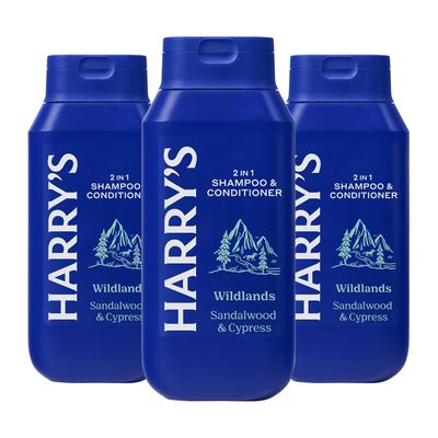 Harrys Mens 2 in 1 Shampoo and Conditioner for All Hair Types - New Wildlands Scent - (3 Pack) 14 fl oz - No Parabens or Sulfates