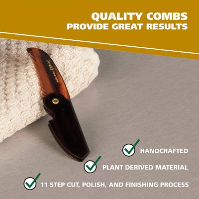 Wahl Beard &amp; Mustache Folding Comb for Mens Grooming - Handcrafted &amp; Hand Cut with Cellulose Acetate - Smooth, Rounded Tapered Teeth - Model 3326