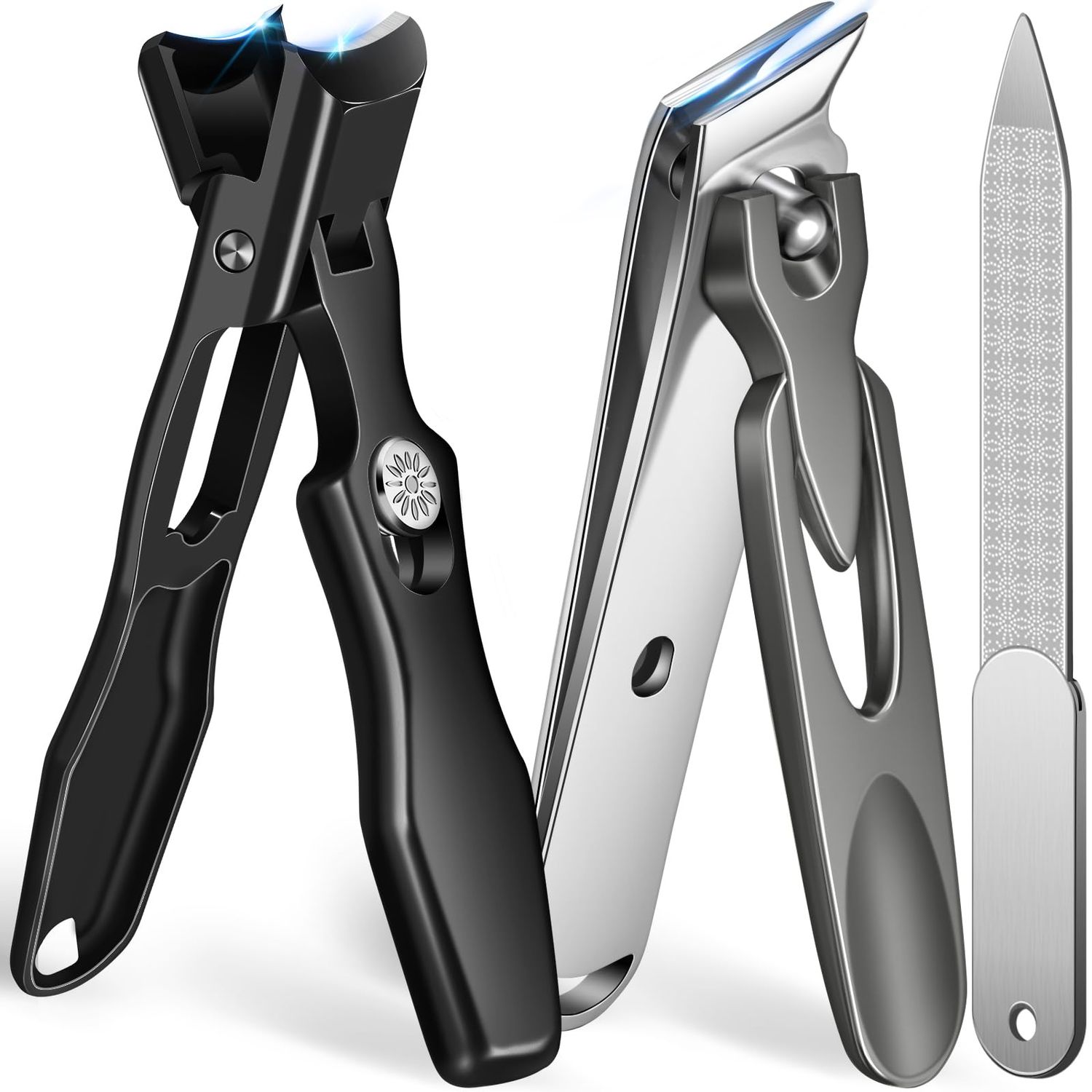 Nail Clippers for Men with Catcher, Wide Jaw Opening Anti-Splash Slanted Toe Nail Clippers for Thick Nails for Seniors, Heavy Duty Large Fingernail Clipper Ingrown Nail Cutter Trimmer -Black