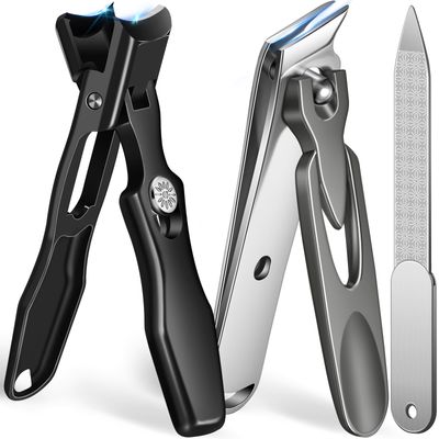 Nail Clippers for Men with Catcher, Wide Jaw Opening Anti-Splash Slanted Toe Nail Clippers for Thick Nails for Seniors, Heavy Duty Large Fingernail Clipper Ingrown Nail Cutter Trimmer -Black