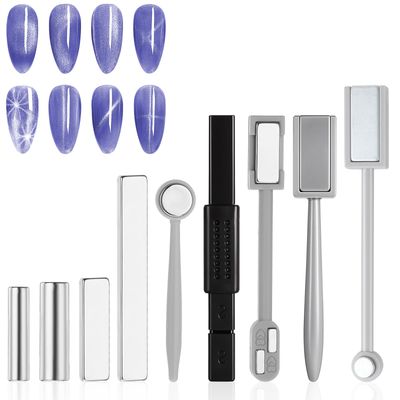 9Pcs Cat Eye Magnet for Nails, Strong Suction Nail Magnets Set for Nail Art, Cat Eye Gel Nail Polish Magnet Tools, Double-Head Nail Magnetic Stick for Salon DIY Home