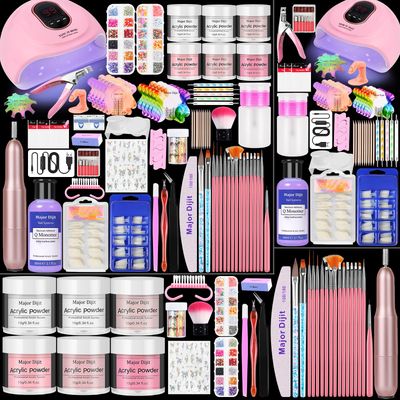 Acrylic Nail Kit with liquid Monomer,6colors Acrylic powder,UV Lamp for Beginners with Everything Nail SuppliesWhite