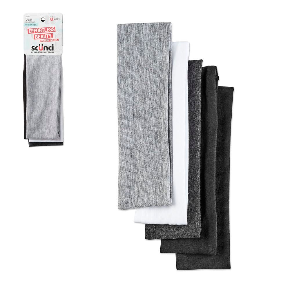 Scunci by Conair Soft Stretchable Headbands- accessories for women - mens headband - running headband- Assorted Colors - 5 Count