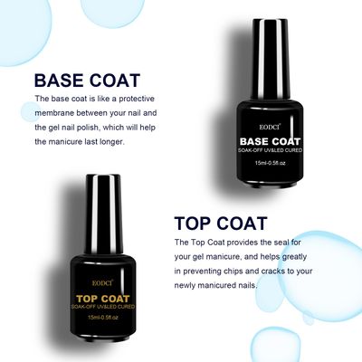 eodci 2Pcs 15ml Nail Gel No Wipe Base Top Coat Set, Shine Finish Soak Off Gel Base Top Coat Long Lasting LED Nail Lamp Gel for Gel Nail Polish Salon Quality Nail Manicure Gifts