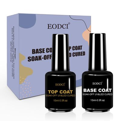 eodci 2Pcs 15ml Nail Gel No Wipe Base Top Coat Set, Shine Finish Soak Off Gel Base Top Coat Long Lasting LED Nail Lamp Gel for Gel Nail Polish Salon Quality Nail Manicure Gifts