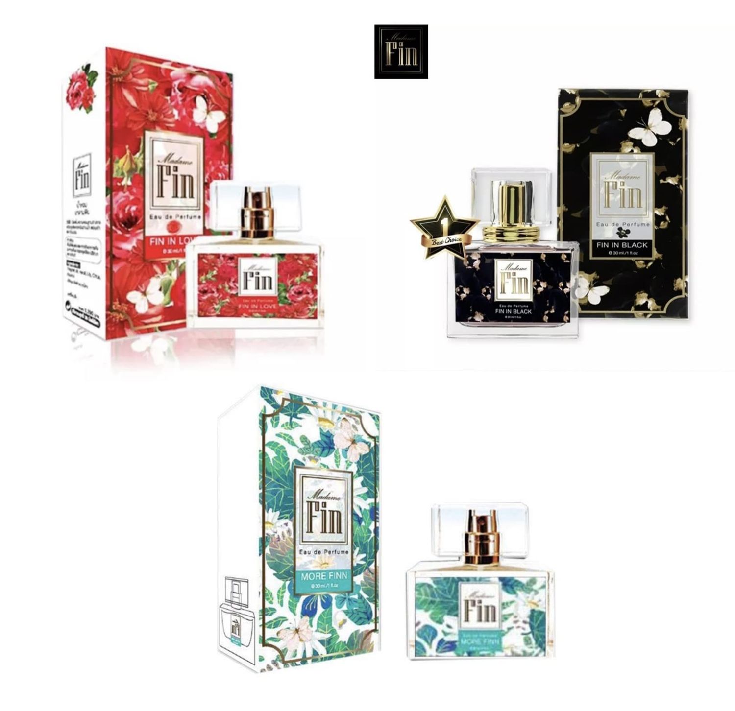 3pcs,Madame Fin Perfume Eau de Parfum Premium Quality Product 30 ml./60-90days (FIN IN BLACKMORE FINNFIN IN LOVE) By PNICE PERFECT