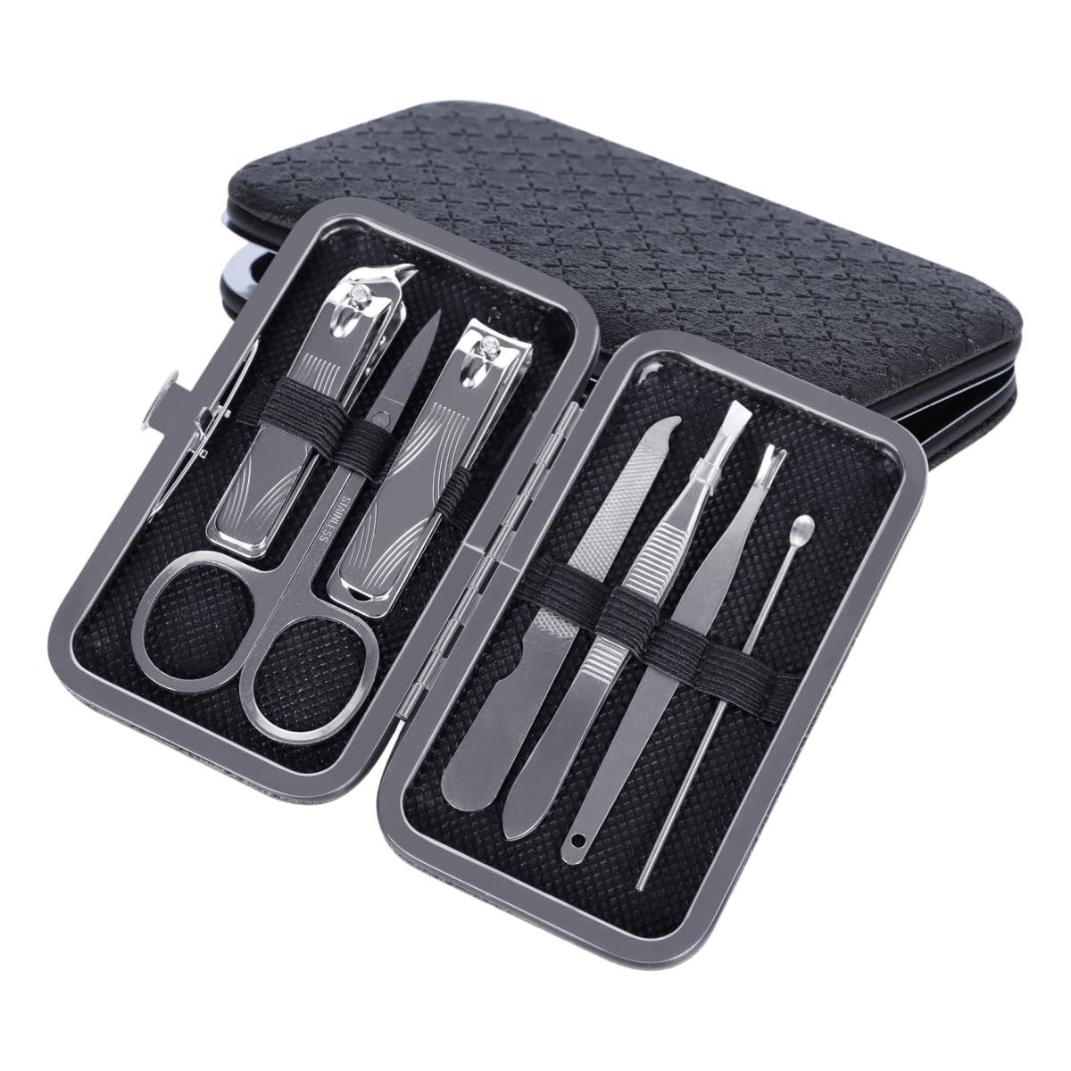 Kowca 7-Piece Manicure Set for Men &amp; Women - Stainless Steel Nail Clippers Kit with Travel Case, Cuticle Tool &amp; Nail File - Durable Grooming Essentials for Home, Travel, Gifts
