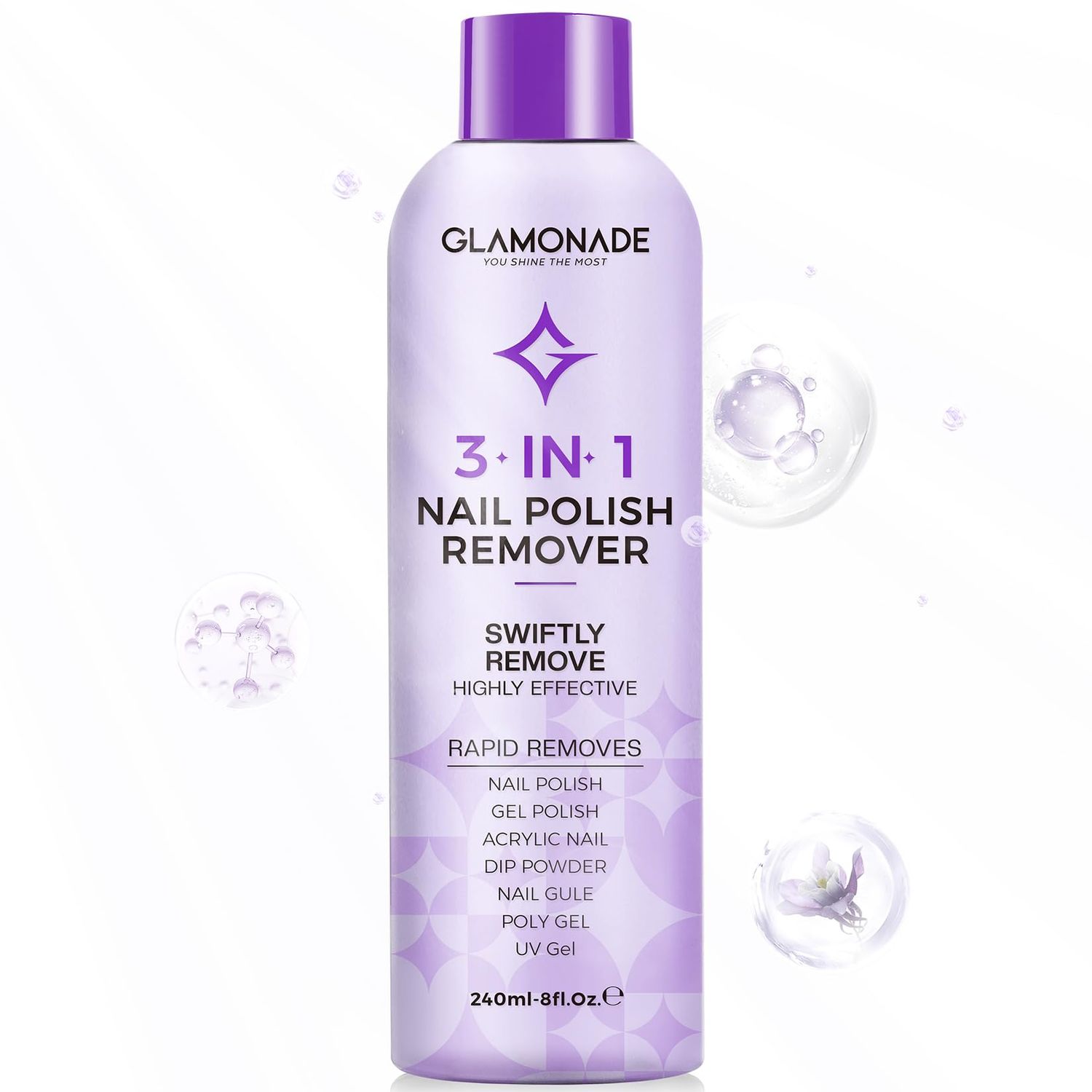Glamonade Acetone Nail Polish Remover: Professional Soak off Gel Nail Polish Remover Enriched with Natural Grape Seed Oil 8 Fl Oz for Gel Acrylic Nail Glue Dip Powder for Home Salon
