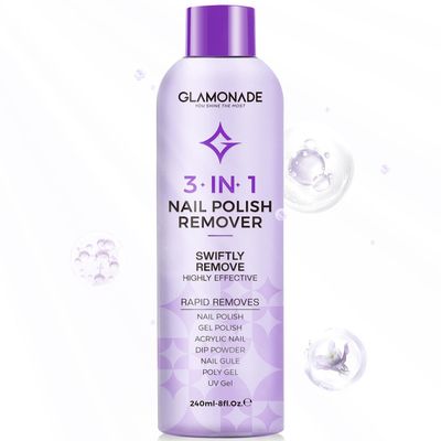 Glamonade Acetone Nail Polish Remover: Professional Soak off Gel Nail Polish Remover Enriched with Natural Grape Seed Oil 8 Fl Oz for Gel Acrylic Nail Glue Dip Powder for Home Salon