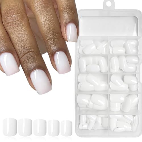 White Press on Nails Short Fake Nails, 240PC Nails Press ons White Stick on Nails No File Need Acrylic Artificial False Nail for Women Girls