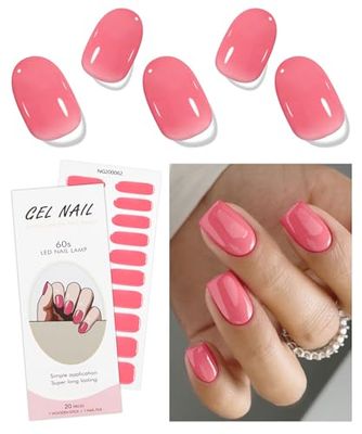 JMEOWIO Gel Nail Stickers Orange Pink Semi Cured Gel Nail Strips Wraps UV/LED Nails Art Design Decoration Accessories