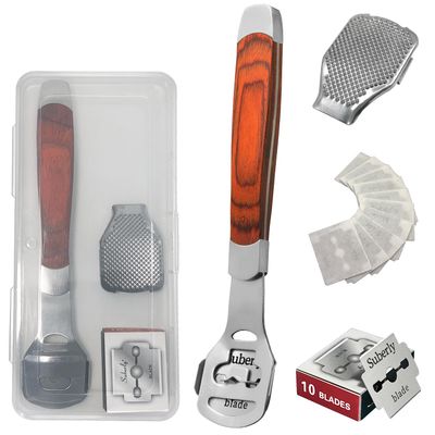 Foot Files Callus Remover Stainless Steel Foot Shaver (1 Foot File Heads &amp; 10 Replacement Slices Blades), Professional Foot Care Tools for Pedicure to Removes Hard Skin Corns for Dry and Wet Feet