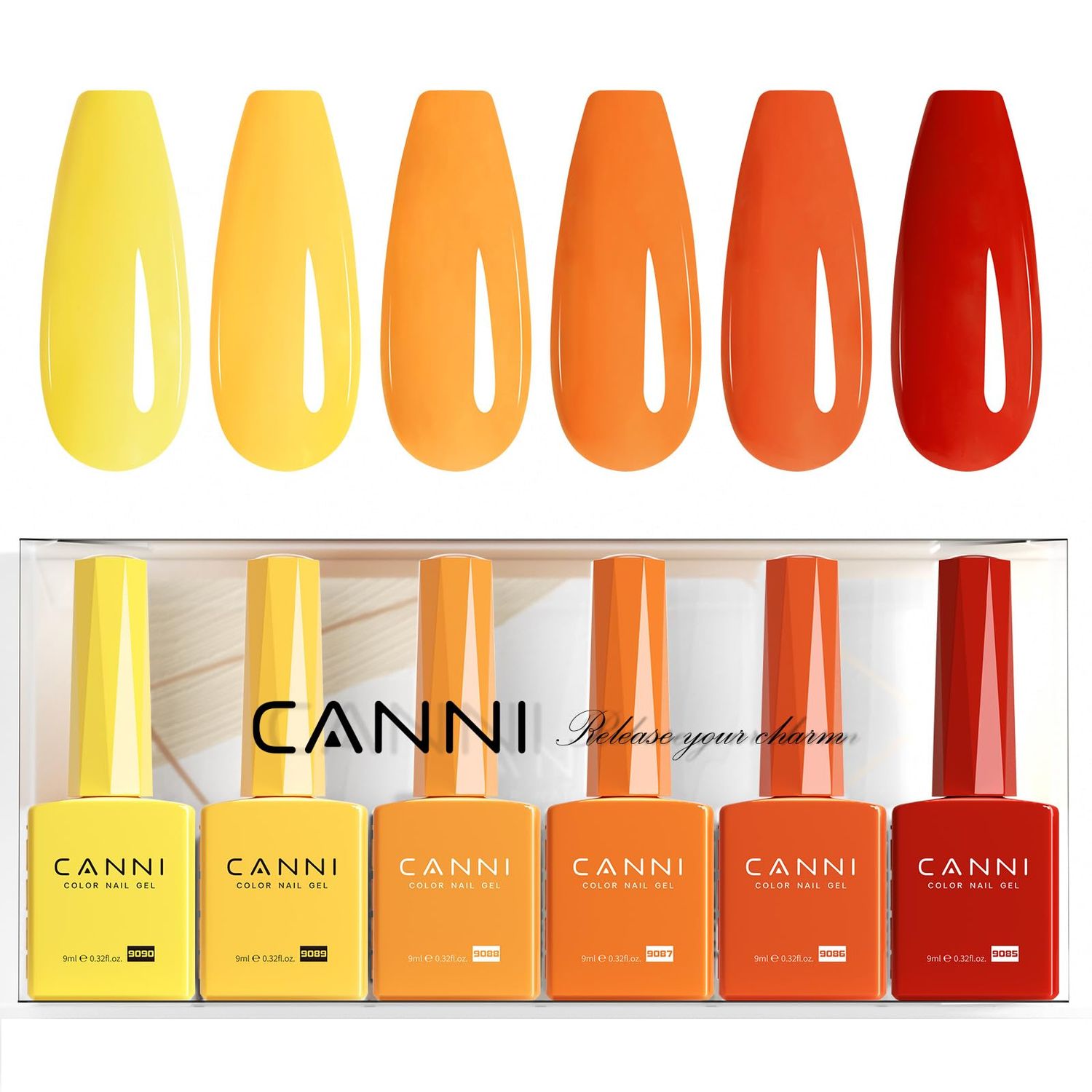 CANNI 6Pcs 9ml Yellow Fall Gel Nail Polish Set- Orange Red Yellow Fall Colors Gel Polish Kit DIY at Home Salon Christmas New Years Gifts for Girls