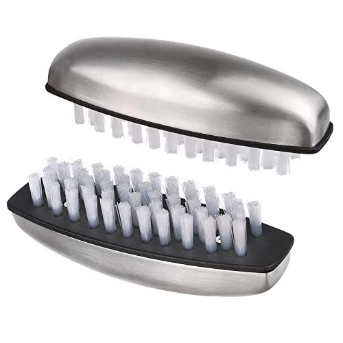 2 Pieces Nail Brushes for Cleaning, Beomeen Stainless Steel Fingernail Cleaner, Hand Nail Toes Cleaning and Scrubbing Brushes, Pedicure Nail Scrubber Non-Slip for Kitchen, Men &amp; Mechanics