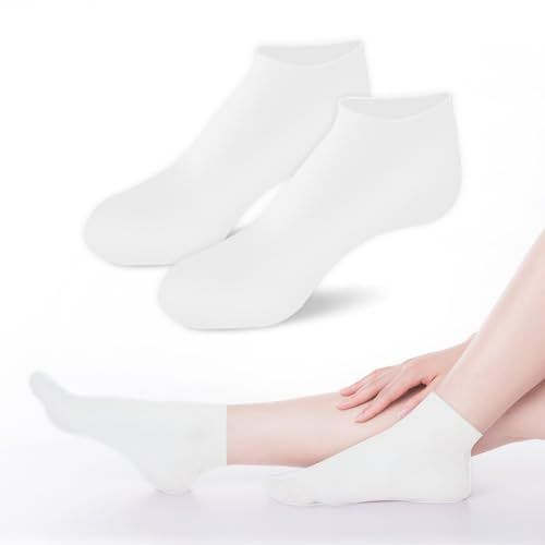 Silicone Socks for Women Soft Gel Aloe Socks Anti-Slip Moisturizing Foot Socks for Repairing Dry Feet Cracked Heel and Softened Calluses Keratinized Foot Cover Foot Care Foot Film (White)