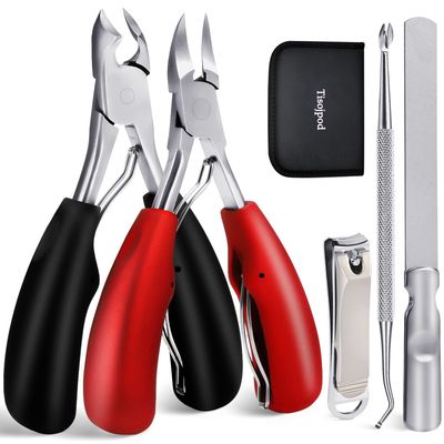 Tisojpod 5Pcs Professional Nail Clippers Set for Ingrown &amp; Thick Nails, Heavy Duty Toenail Clippers for Seniors, Men, Women