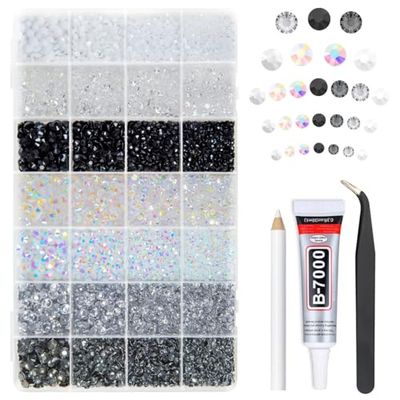 qiipii 28 Types Black White Transparent Jelly Resin Rhinestones w B7000 Jewelry Glue for Bedazzling Crafting 3-6mm Flatback Stones Gems Diamonds Crystals for Face Eyes Makeup Crafts Tumblers Bottles