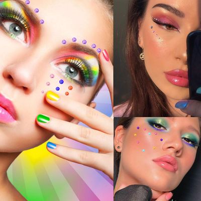 1250 PCS Self Adhesive Rhinestones Stickers Rainbow Gems for Face Hair Nail Glitters Jewels Bling Diamond Stickers for Makeup Nail Art Festival Decorations Cell Phone DIY Crafts (3/4/5mm)