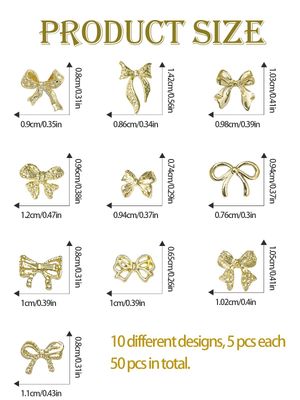 50pcs Metal Bow Nail Charms, Wsimily 3D Gold Bowknot Nail Art Charms Luxury Shiny Alloy Bow Tie Nail Gems DIY Manicure Nail Decoration Accessories for Women Girls