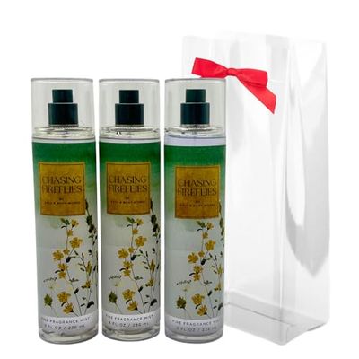 Bath &amp; Body Works CHASING FIREFLIES Fine Fragrance Mist Gift Set with a Red Bow for Holiday 8 fl oz - Pack of 3