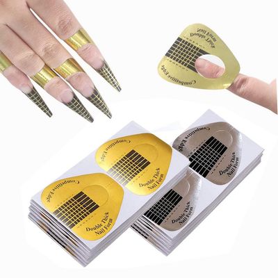 VNC 200Pcs Long Nail Forms Extension Set 100 Pcs Gold 100 Pcs Silver Nail form guide stickers Thick Nail Art Tips Extension Forms Durable Acrylic Nail Paper Forms Numbers Marked Nail Former Stickers