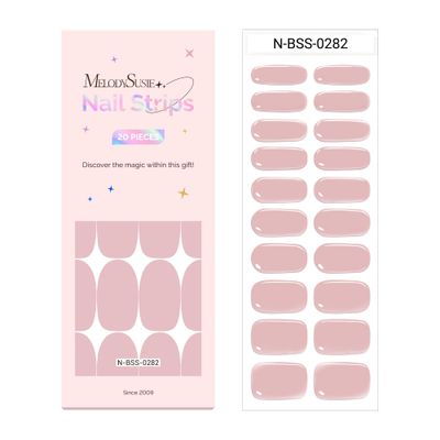 MelodySusie Semi Cured Gel Nail Strips (Camille Pink), Works with Nail Lamp, Salon Quality, Long Lasting, Easy to Apply and Remove, Includes 20Pcs, 2 Prep Pads, Nail File and Wooden Stick