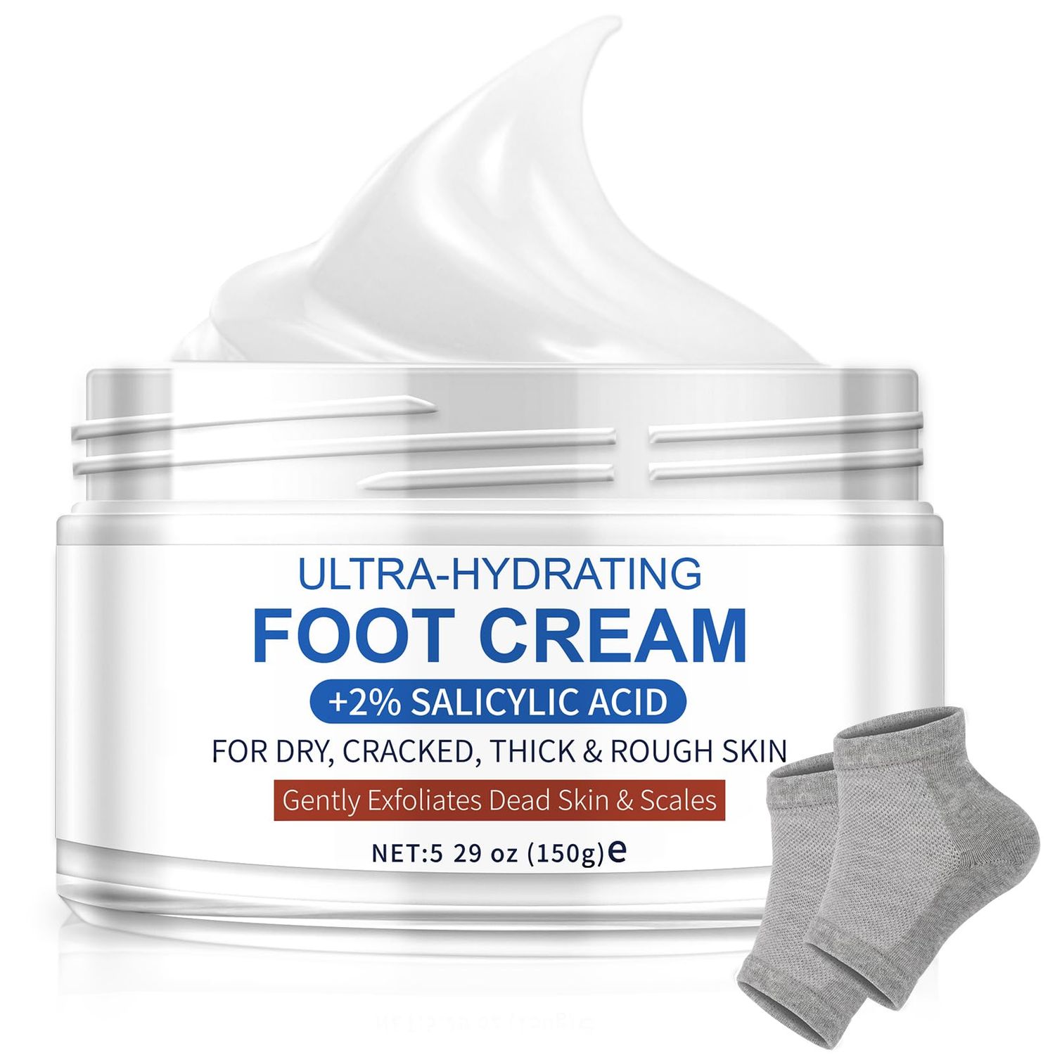 TEAWOO Ultra-Hydrating Foot Cream (Urea Conc. 40.67), Foot Cream for Dry Cracked Heels and Feet, Pair with Moisturizing Heel Socks for Cracked Heel Treatment, Heel Socks Included (5.29 OZ/150g)