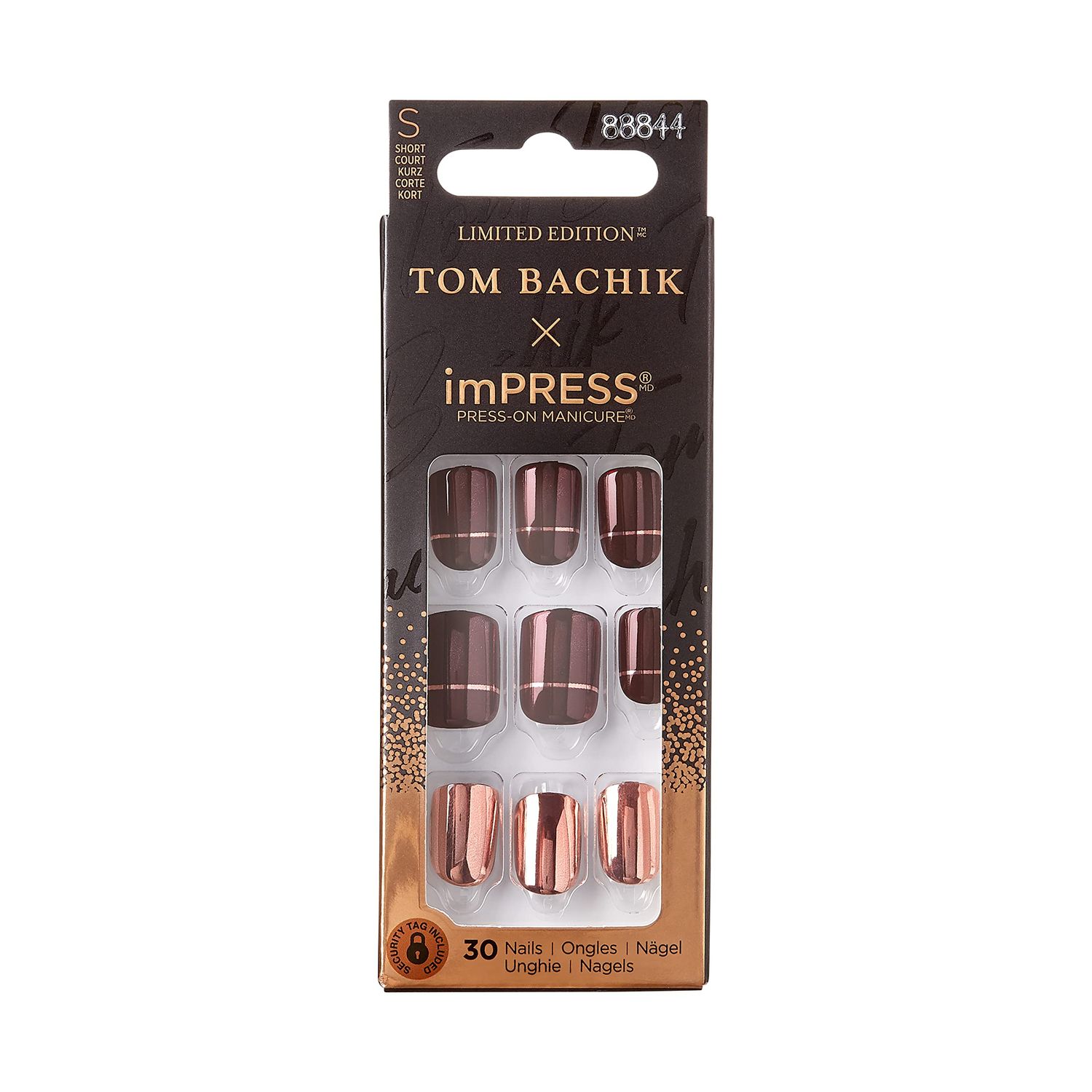 KISS TOM BACHIK x imPRESS Press-On Manicure Nail Kit, Style At The After Party Short Square Red Press-On Nails, Includes Prep Pad, Mini Nail File, Cuticle Stick, &amp; 30 Fake Nails
